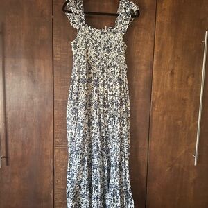 Floral Blue and White Ruched Maxi Dress